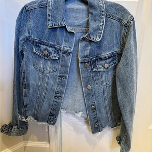 Lea and Viola Distressed Cropped Denim Jacket, Size Small, brand new condition